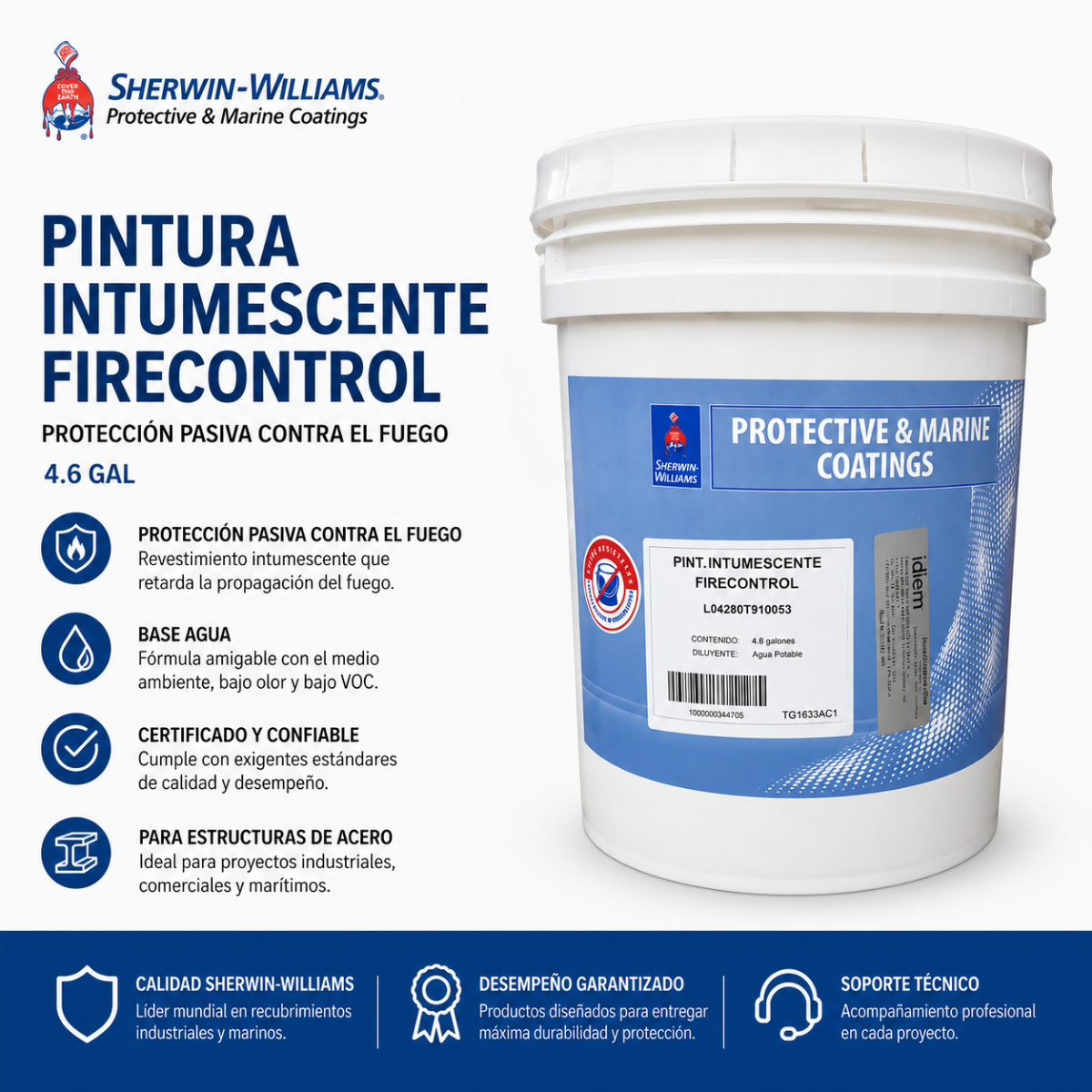Pintura Intumescente Fire Control - Tineta 4,6 GL | Sherwin Williams
